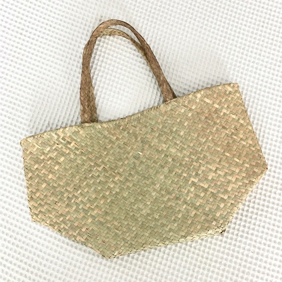 Vintage Handbags - VTG Natural Straw Woven Plaited Market Bag